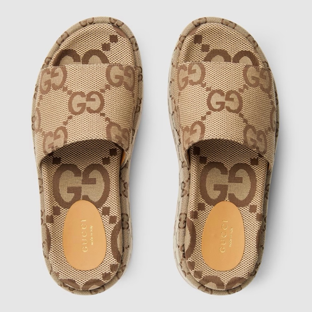 Gucci Tan GG Pattern Slides